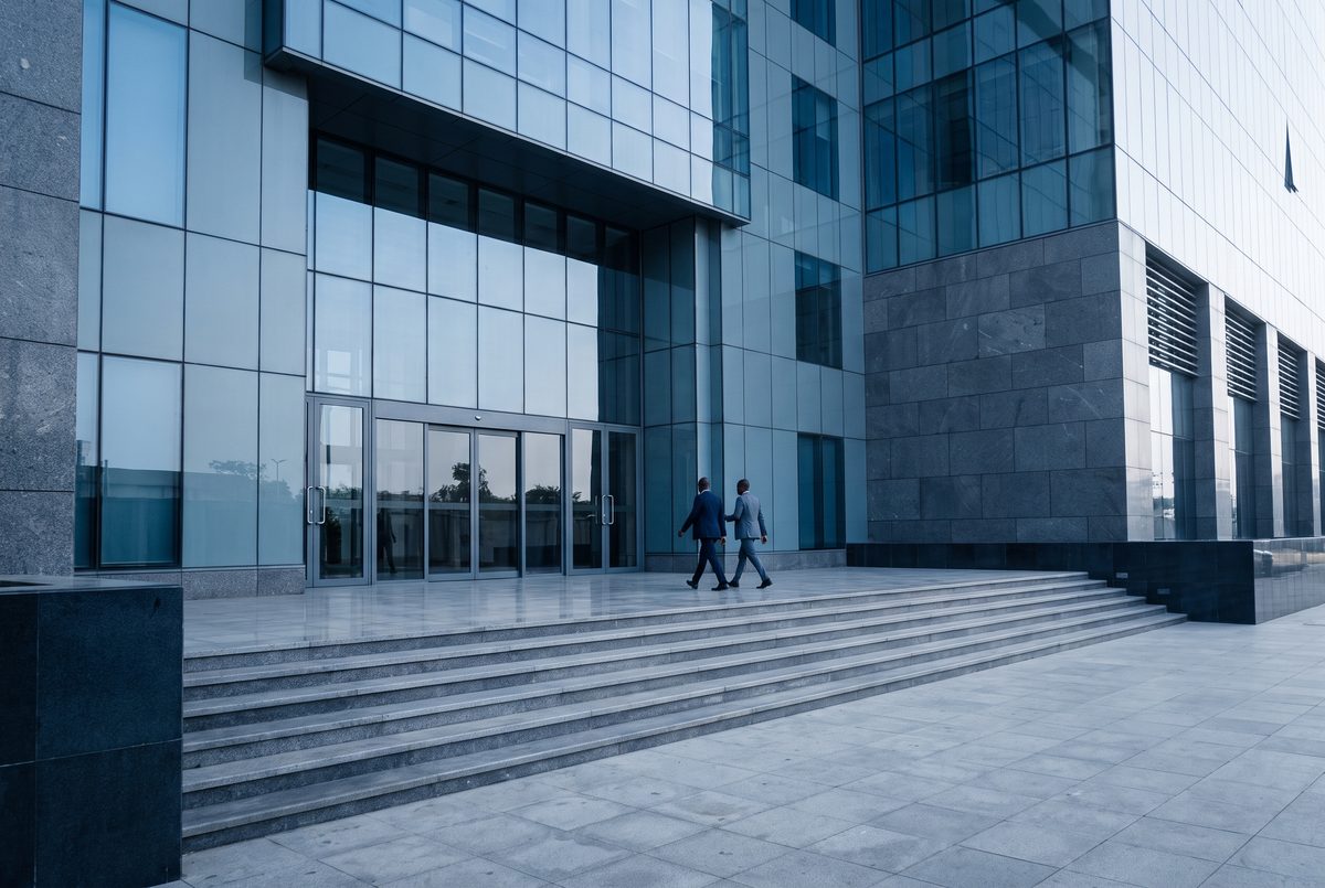 The entrance of a Lagos bank headquarters
